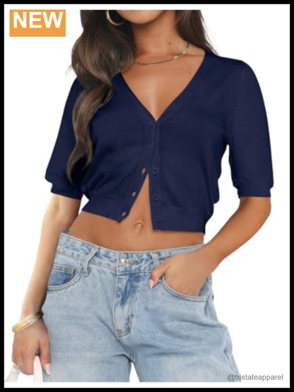 Women's Knit Cardigan Sweater V-Neck Button Down Crop Top